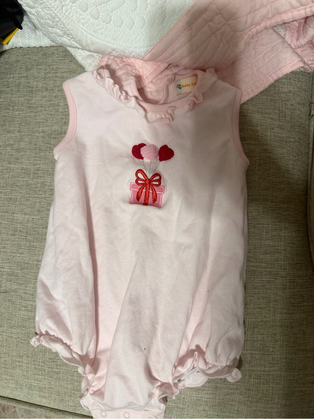 Baby Lay Pink Sleeveless Ruffle One-Piece with Heart Balloon Applique